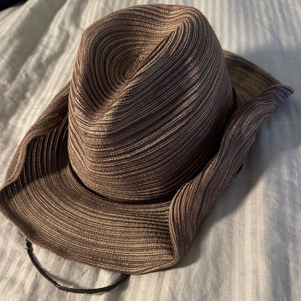 Scala Crushable Adjustable Stylish Brown Woven Sunset Cowgirl Hat